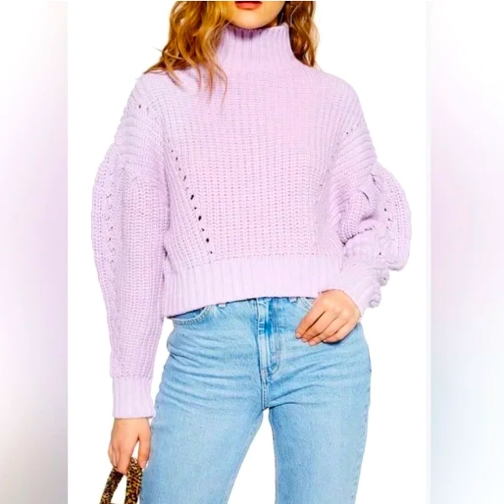 Topshop Cropped Cable Knit Sweater in Lavender